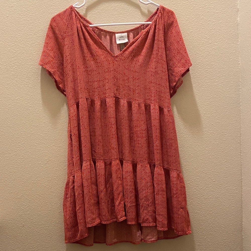 Knox Rose  Tiered V-Neck Short-Sleeve dress red size large